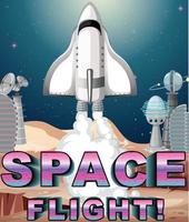 Space Flight poster design with spaceship vector