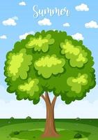 Isolated tree in cartoon style with summer word vector