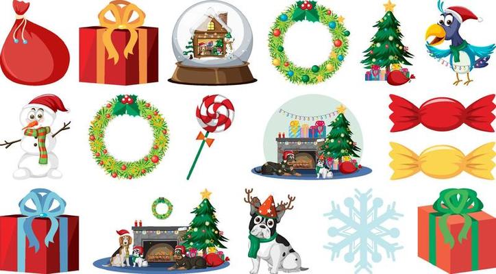 Isolated Christmas Objects And Elements Set