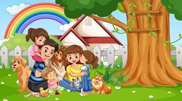 Park scene with children playing with their animals vector