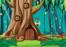 Fantasy forest background with hollow tree vector