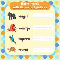 Spelling word game worksheet template vector