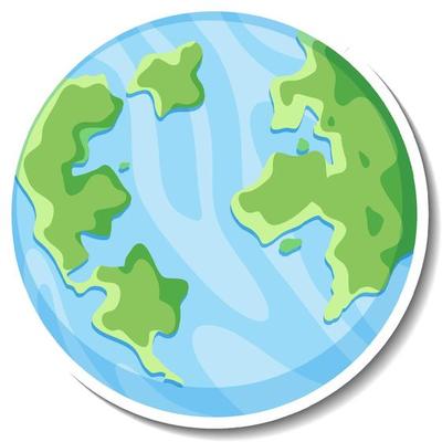 Earth globe cartoon sticker on white background