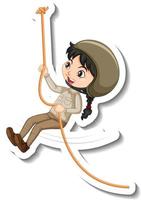 Safari girl hanging on rope cartoon character sticker vector