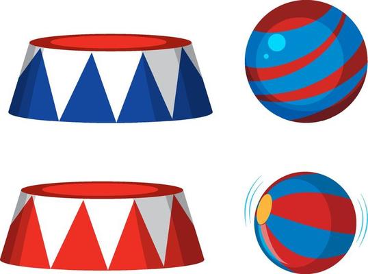 Circus arena stands and balls on white background