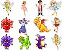 Sticker set with different fairytale cartoon characters vector