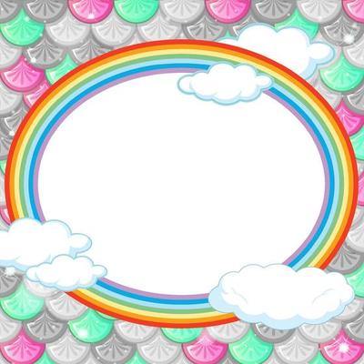 Oval frame template on rainbow fish scales background