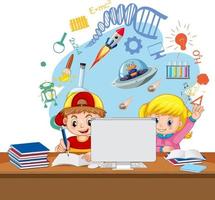 niños de la escuela que estudian frente a la computadora