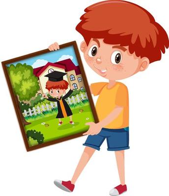 Cartoon character of a boy holding his graduation photoshoot