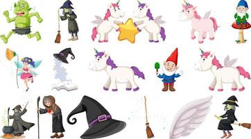 Set of fantasy fairy tale characters and elements vector