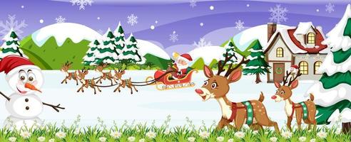 Christmas scene banner with Santa Claus on sleigh vector