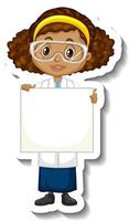Scientist girl holding empty board in sticker style vector