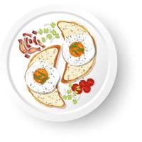 Breakfast with fried egg on bread toast vector