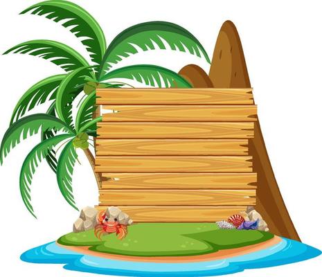 Empty wooden banner template with summer beach element on white background