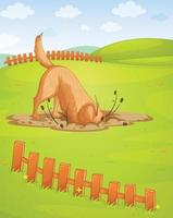 A dog digging a hole in the ground vector