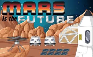 Space station on planet with Mars is the future logo vector