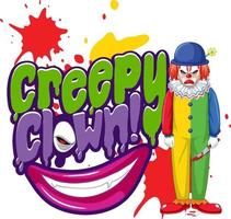 Creepy clown font with cartoon character vector