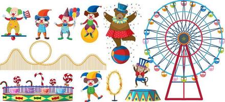 Set of amusement park elements isolated vector