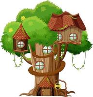 Fantasy tree house inside tree trunk on white background vector