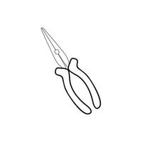 Elongated pliers outline on a white background. Vector contour illustration. Tools for car and equipment repair. Logo design, icon, sticker, symbol, clipart. A set of wizard tools.