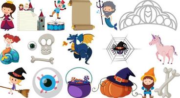 conjunto de objetos y personajes de dibujos animados de cuento de hadas aislados