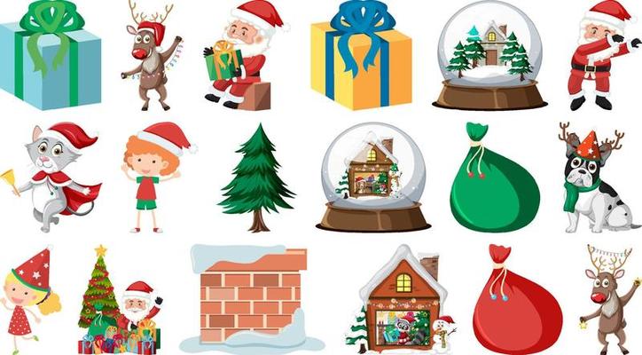 Isolated Christmas Objects And Elements Set