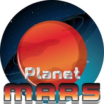 Planet Mars word logo design with Mars planet vector