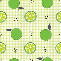 Seamless pattern hand drew green lemon-lime background and with square grid Checkerboard as wallpaper Design used for fabric, textile, publication, gift wrap, vector illustration