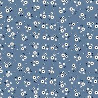 Beautiful seamless pattern Small white flower background Placed randomly distributed on a blue background The design is used for fabric, textile, publication, gift wrapping, vector illustration
