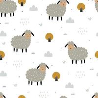 Seamless pattern Cartoon animal background with sheep on grassland Hand drawn design in childrens style used for pattern fabric, textile, wallpaper. Vector illustration