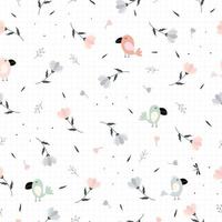 Seamless texture pattern The cute little bird background with flowers and has a square grid as a wallpaper. Design for use in textiles, fabrics, publications, gift wrap Vector illustration