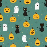 vector de patrones sin fisuras fondo de halloween con calabazas y fantasmas diseño dibujado a mano en estilo de dibujos animados utilizado para la impresión de papel tapiz, tela, textil, moda