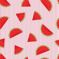 Seamless vector pattern A small piece of watermelon placed on a striped background Cartoon style design Used for printing, wallpaper, tablecloths, textiles