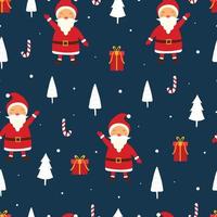 Seamless pattern Christmas background has Santa Claus with gift box and Christmas tree Hand drawn design in cartoon style, use for print, celebration wallpaper, fabric, textile. Vector illustration