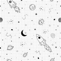 Seamless pattern Space background with star and rocket And has a square grid as wallpaper Use for textile, fashion, vector illustration.