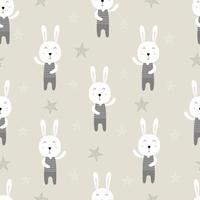 Seamless pattern with a cute little rabbit Cute cartoon hand drawn background in childrens style For fabric, textile, wallpaper vector