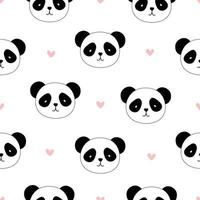 Seamless pattern Cartoon animal background with panda face with small heart icon design used for Fabric, textile, wallpaper printing, decoration Vector illustration