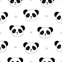 Fondo de animales de dibujos animados de patrones sin fisuras con cara de panda con diseño de icono de corazón pequeño utilizado para tela, textil, impresión de papel tapiz, ilustración de vector de decoración