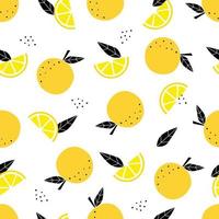 Seamless pattern Fruit background Yellow lemons, cut into small pieces Hand drawn design in cartoon style Used for textiles, publications, wallpapers, vector illustrations.