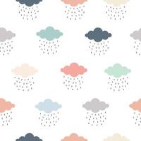 mano dibujar vector de patrones sin fisuras. Fondo de nubes de color pastel con diseño de repetición de lluvia para usar en envoltorios de regalos, textiles, telas, publicaciones, fondos de pantalla, ilustraciones vectoriales