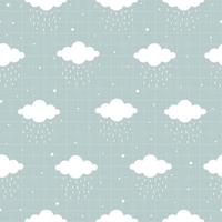 Seamless pattern of Patel's sky and white cloud with raindrop and Square grid as wallpaper Modern design Use for publication, Gift wrap, clothing, textile, vector illustration