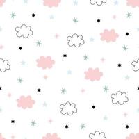 Seamless pattern vector Clouds and stars on a white background Hand drawn design in cartoon style Used for cloth, fashion, textile