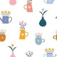 Seamless pattern A vase with a flower pot on a white background Hand drawn design in cartoon style, use for print, wallpaper, home decoration. Vector illustration