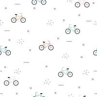 Seamless pattern Orange bicycle background with blue and with small black circle dots Cute design hand drawn kid style Use for fabric, textile, fashion Vector illustration