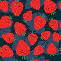 Fondo de fruta de patrones sin fisuras de fresa dibujado a mano en estilo de dibujos animados utilizado para impresión, papel tapiz, textil, ilustración vectorial vector