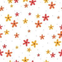 Seamless pattern Small and large colorful flower backgrounds are randomly distributed on a white background with a small black dot. The design used for fabric, textile, fashion, vector illustration