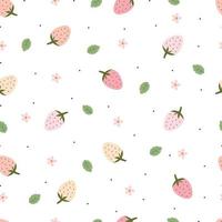 Strawberry seamless pattern Hand drawn fruit background in cartoon style used for print, wallpaper, textile vector illustration