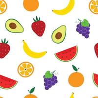 Seamless vector pattern Fruit background with melons and strawberries Hand drawn in cartoon style Fruit pattern for fabric, textile, wallpaper