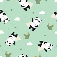 Panda Hero Seamless Pattern Hand drawn cartoon animal background in childrens style Vector design used for fabric, textile, fashion, publications