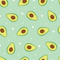 Seamless vector pattern Avocado on polka dot background Hand drawn in cartoon style Fruit pattern for Fabrics, textiles, wallpapers